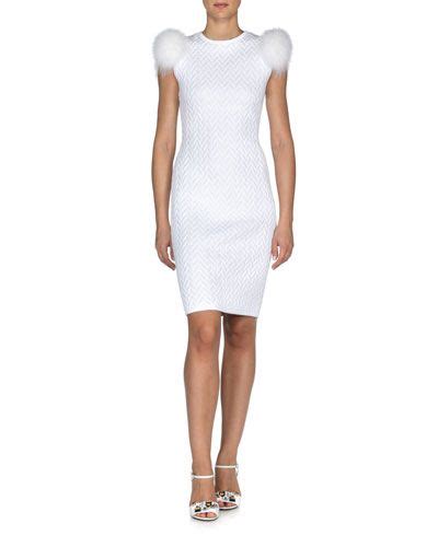 fendi fox fur sleeve herringbone sheath dress|Fendi denim dresses.